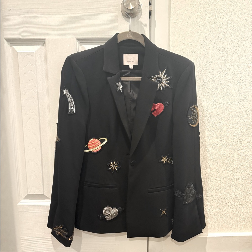 Cinq A Sept Rumi Crepe Blazer with Embellishments